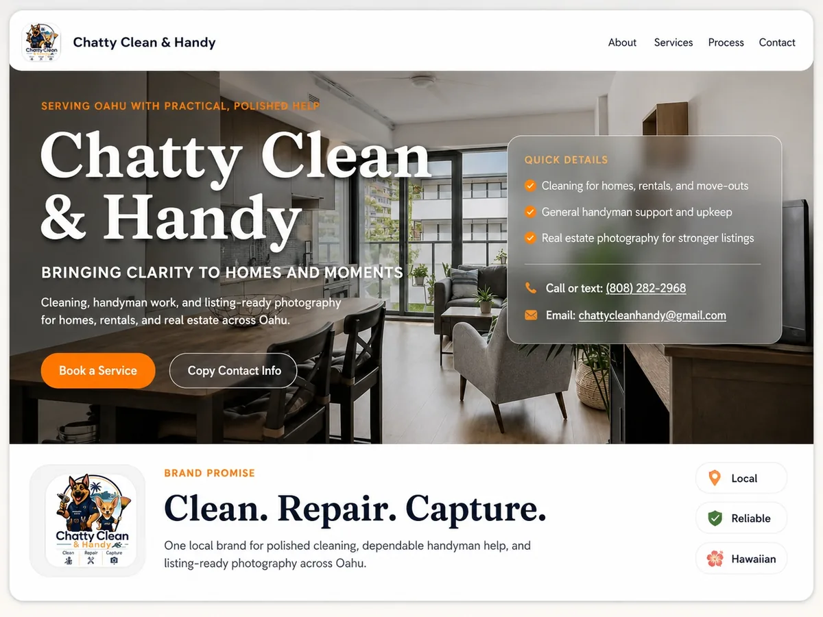 Chatty Clean and Handy website homepage screenshot